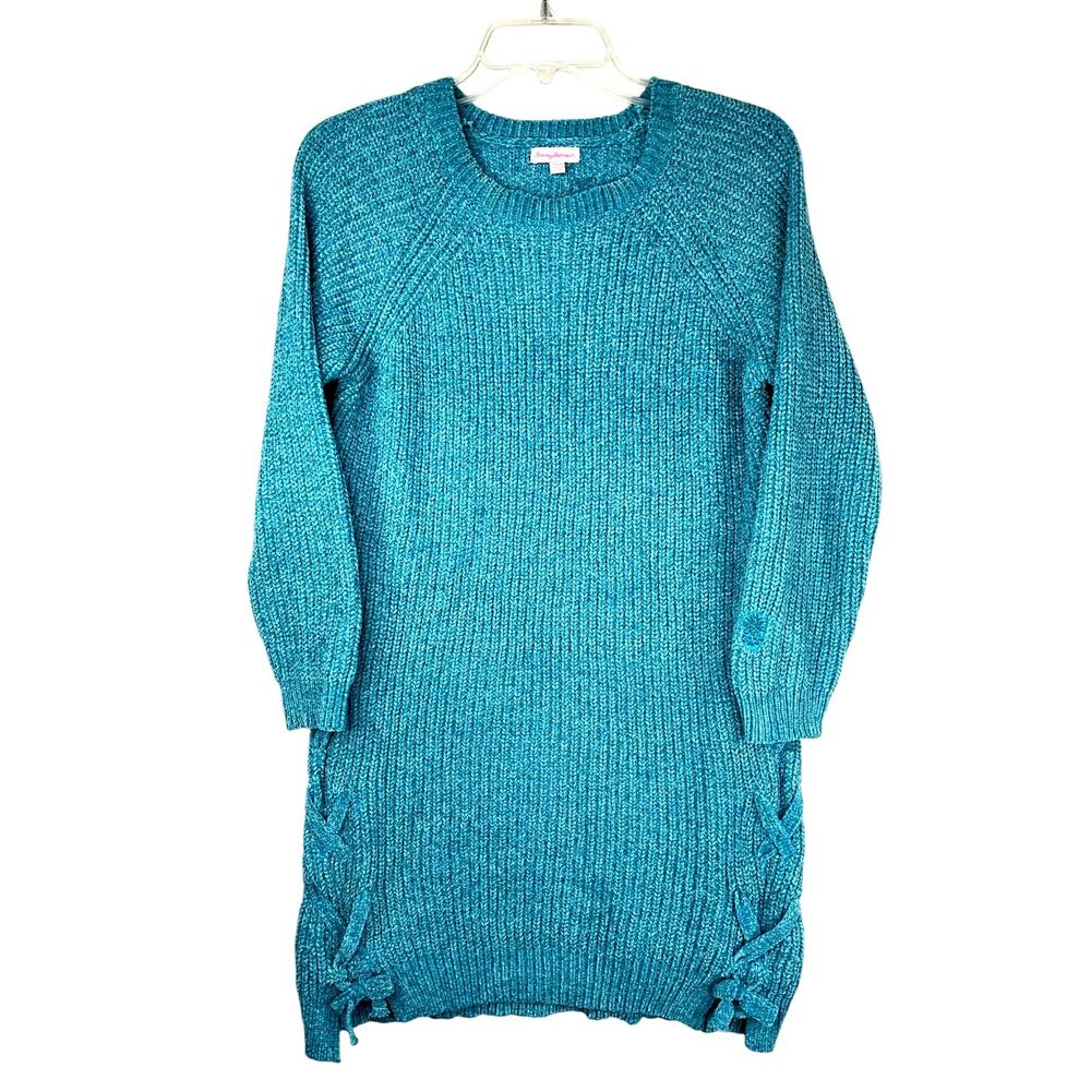Tommy Bahama Lace Up Sweater dress in teal, girls size 10/12, NWT